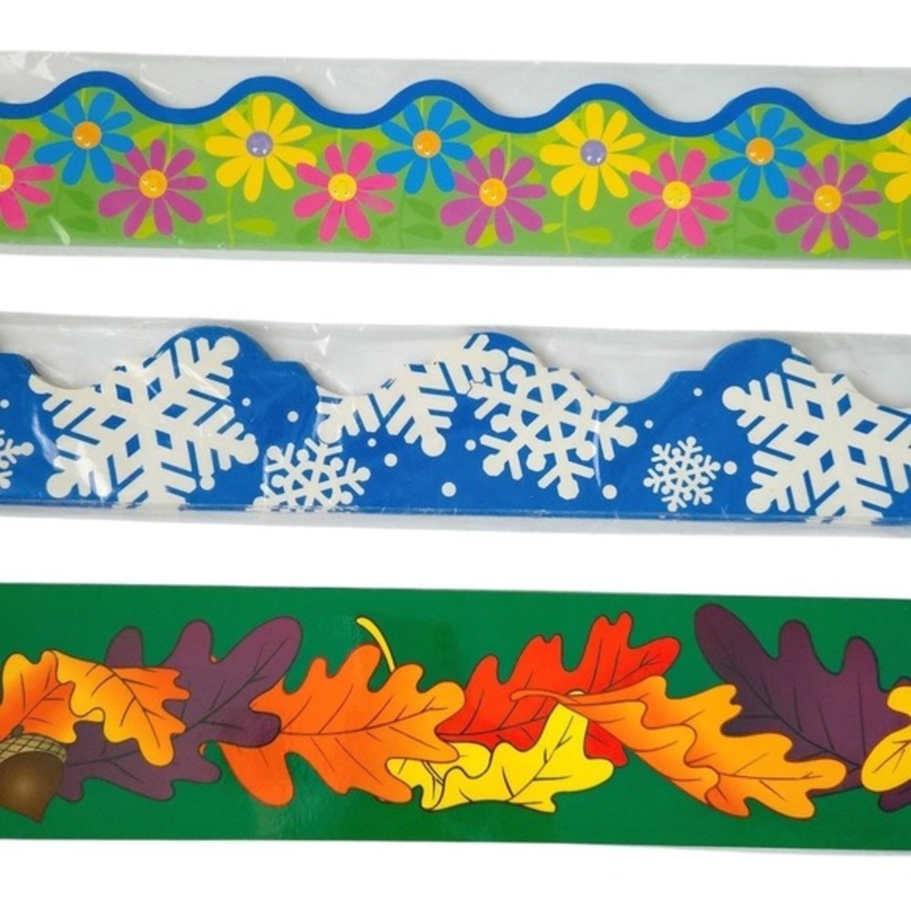Seasonal Teacher Bulletin Board Border- Spring Floral, Winter Snowflakes,‎ Fall